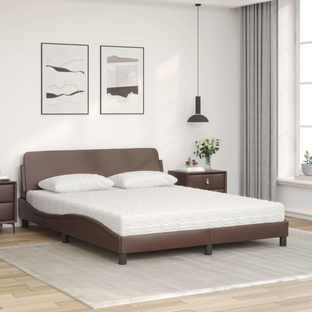 Seng med madras 160x200 cm kunstlæder brun