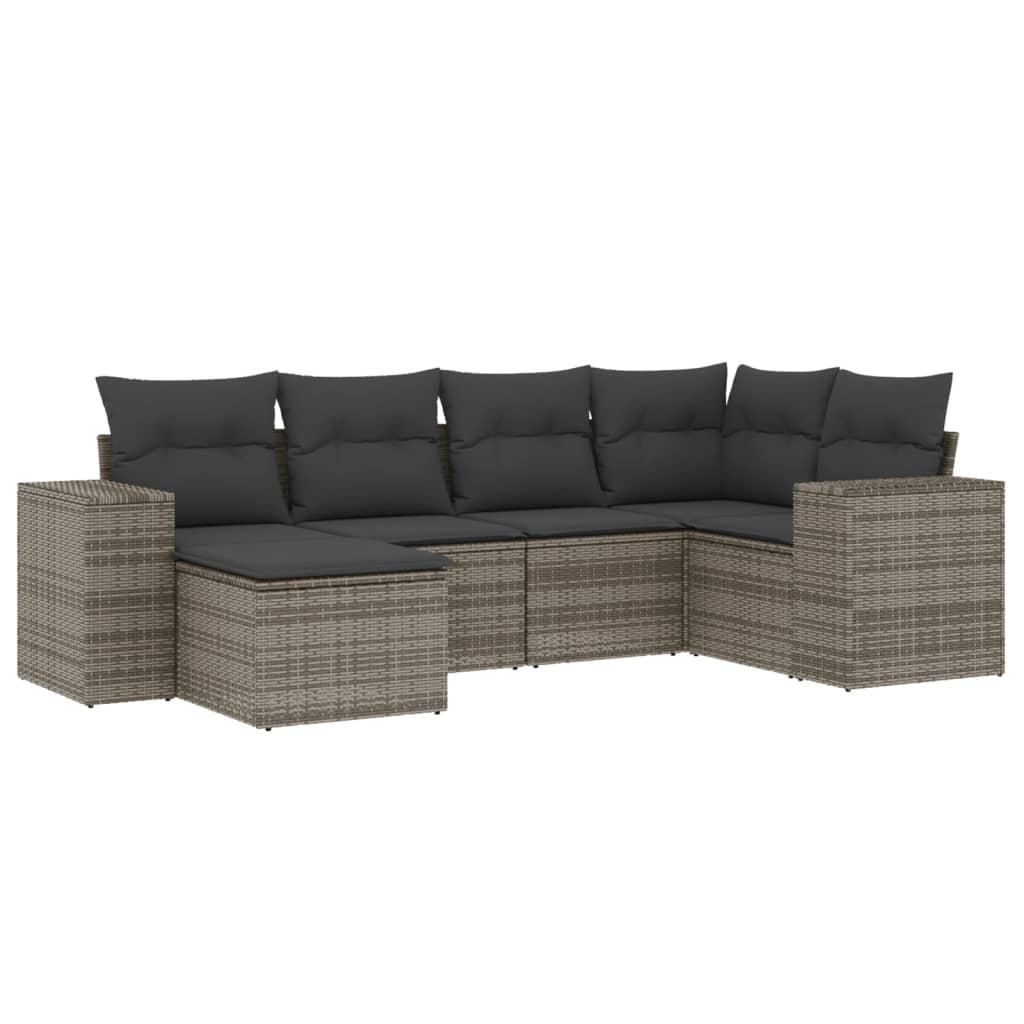 Sofasæt til haven 6 dele med hynder polyrattan grå