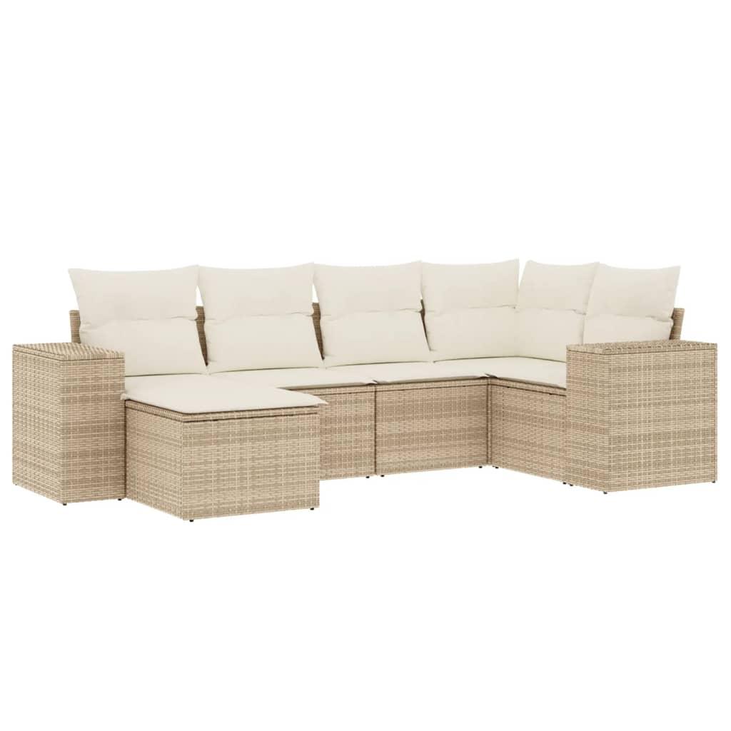 Sofasæt til haven 6 dele med hynder polyrattan beige