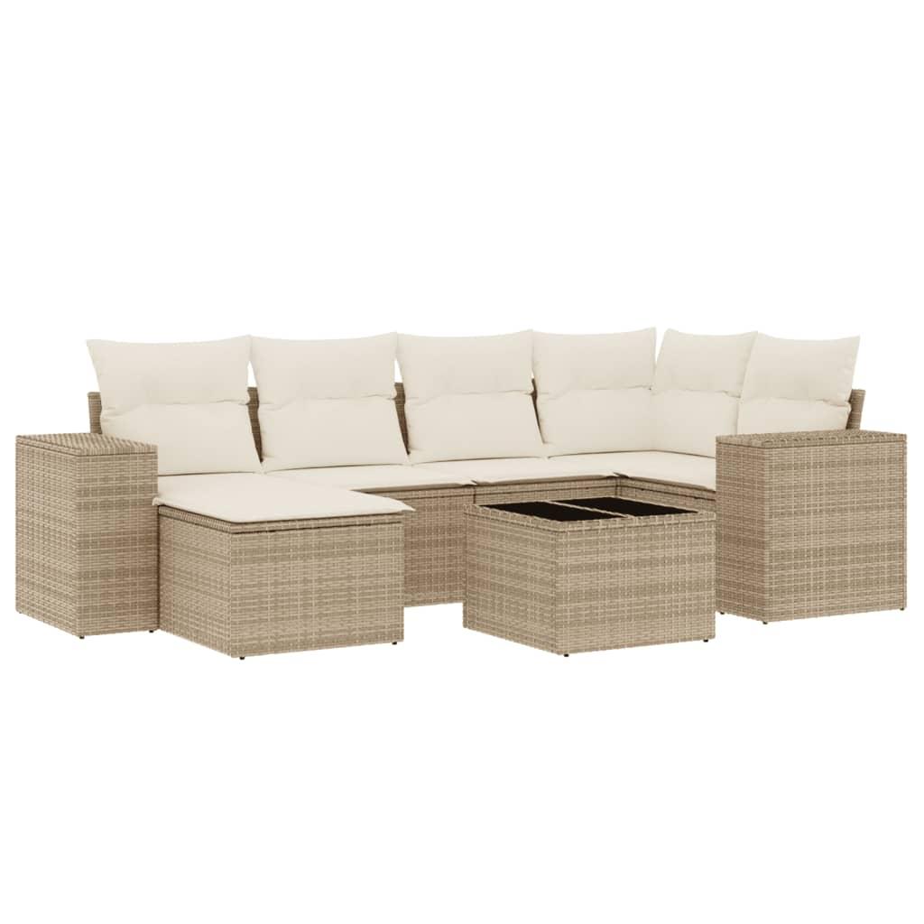 Sofasæt til haven 7 dele med hynder polyrattan beige