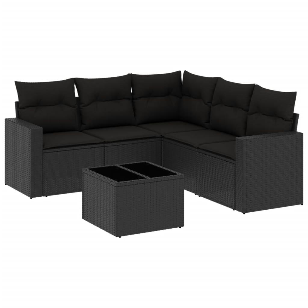 Sofasæt til haven 6 dele med hynder polyrattan sort