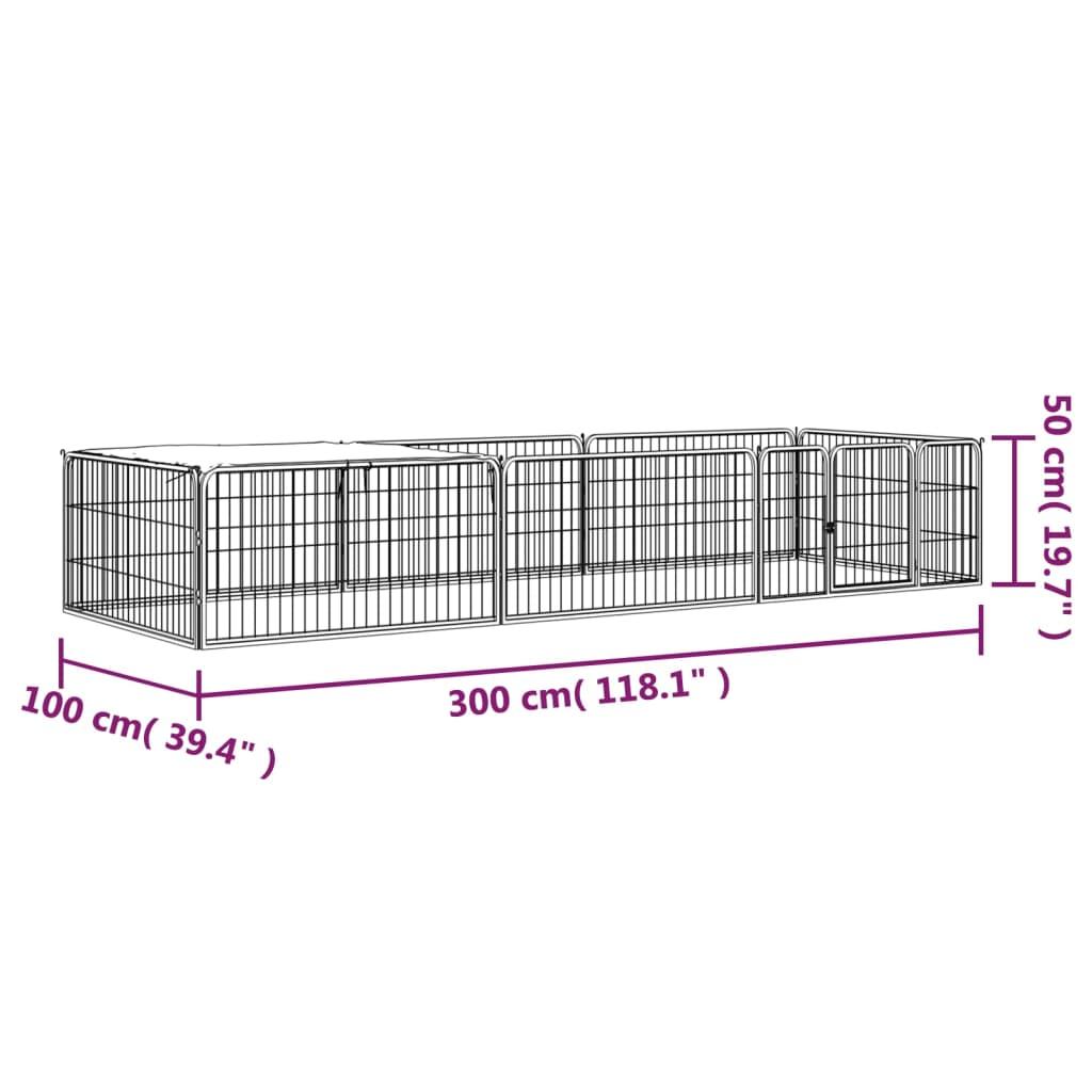 8-panels hundegård 100x50 cm pulverlakeret stål sort