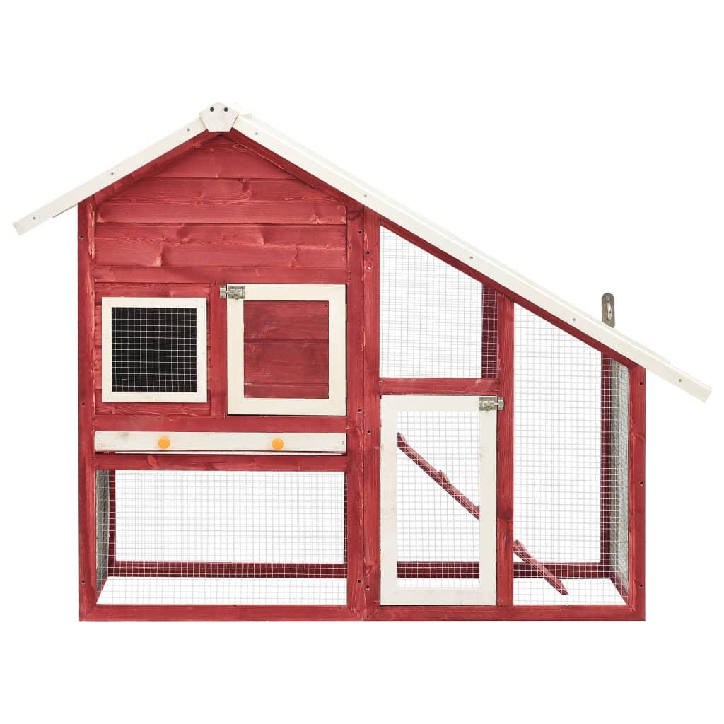 Kaninbur 140x63x120 cm massivt fyrretræ rød og hvid
