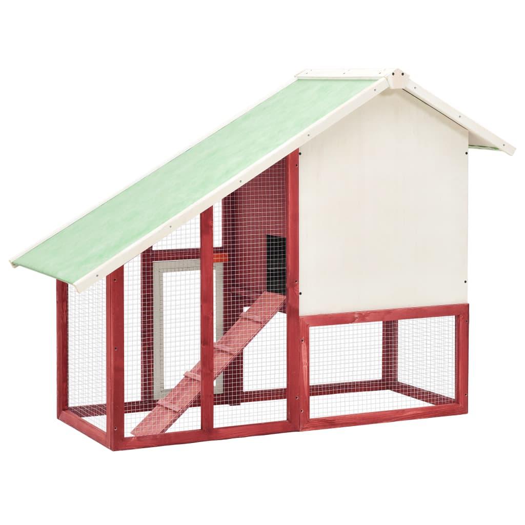 Kaninbur 140x63x120 cm massivt fyrretræ rød og hvid
