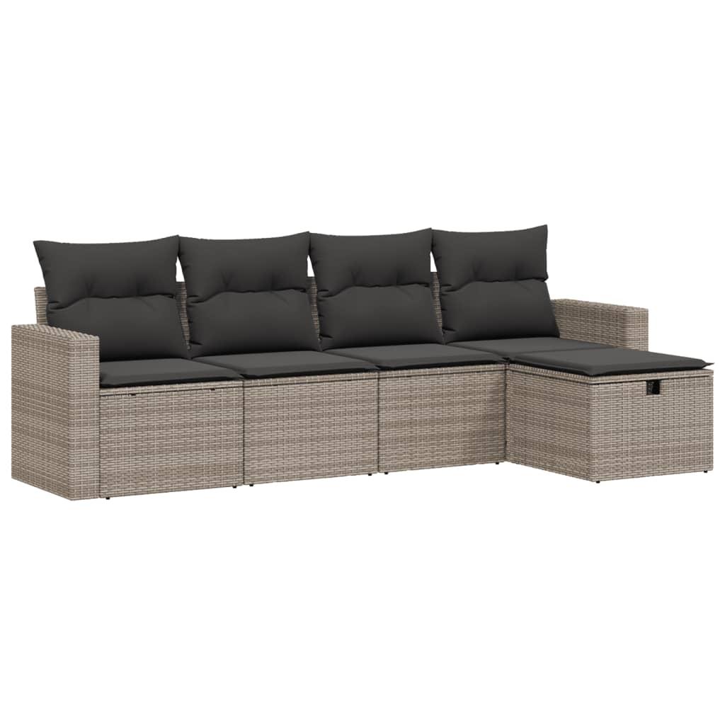 Sofasæt 5 dele med hynder polyrattan grå