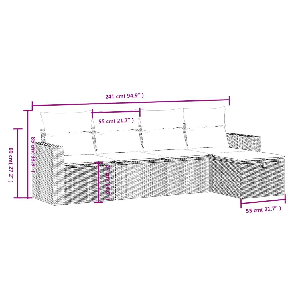Sofasæt 5 dele med hynder polyrattan grå