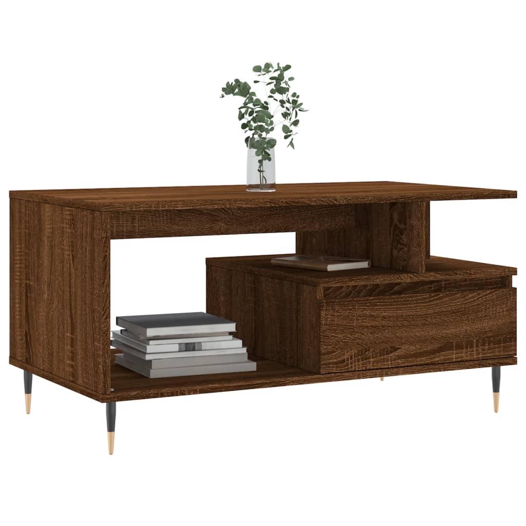 Sofabord 90x49x45 cm konstrueret træ brun egetræsfarve