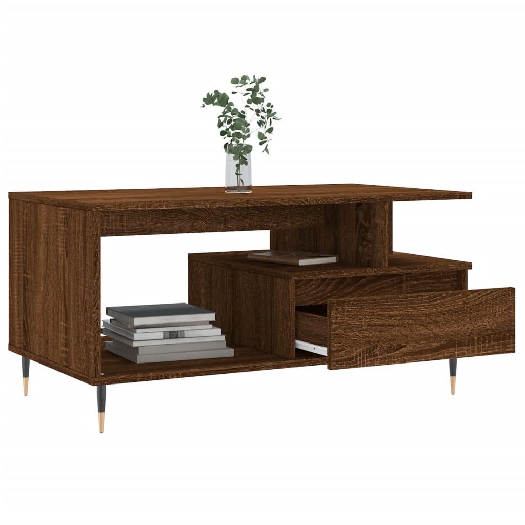 Sofabord 90x49x45 cm konstrueret træ brun egetræsfarve