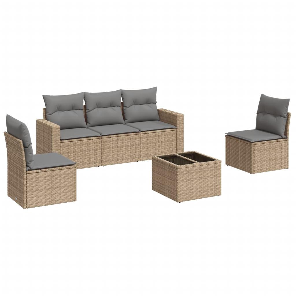 Sofasæt til haven 6 dele med hynder polyrattan beige