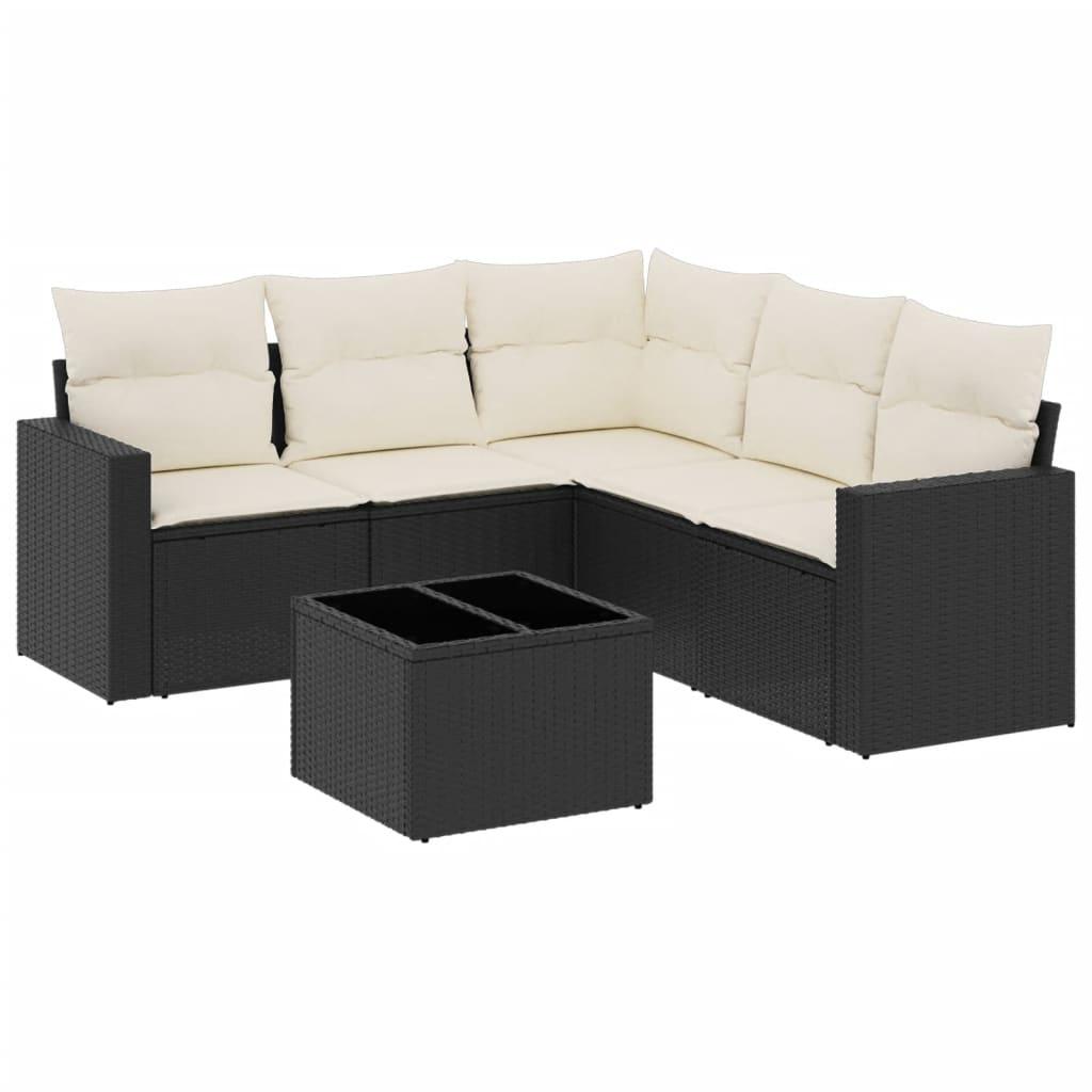 Sofasæt til haven 6 dele med hynder polyrattan sort