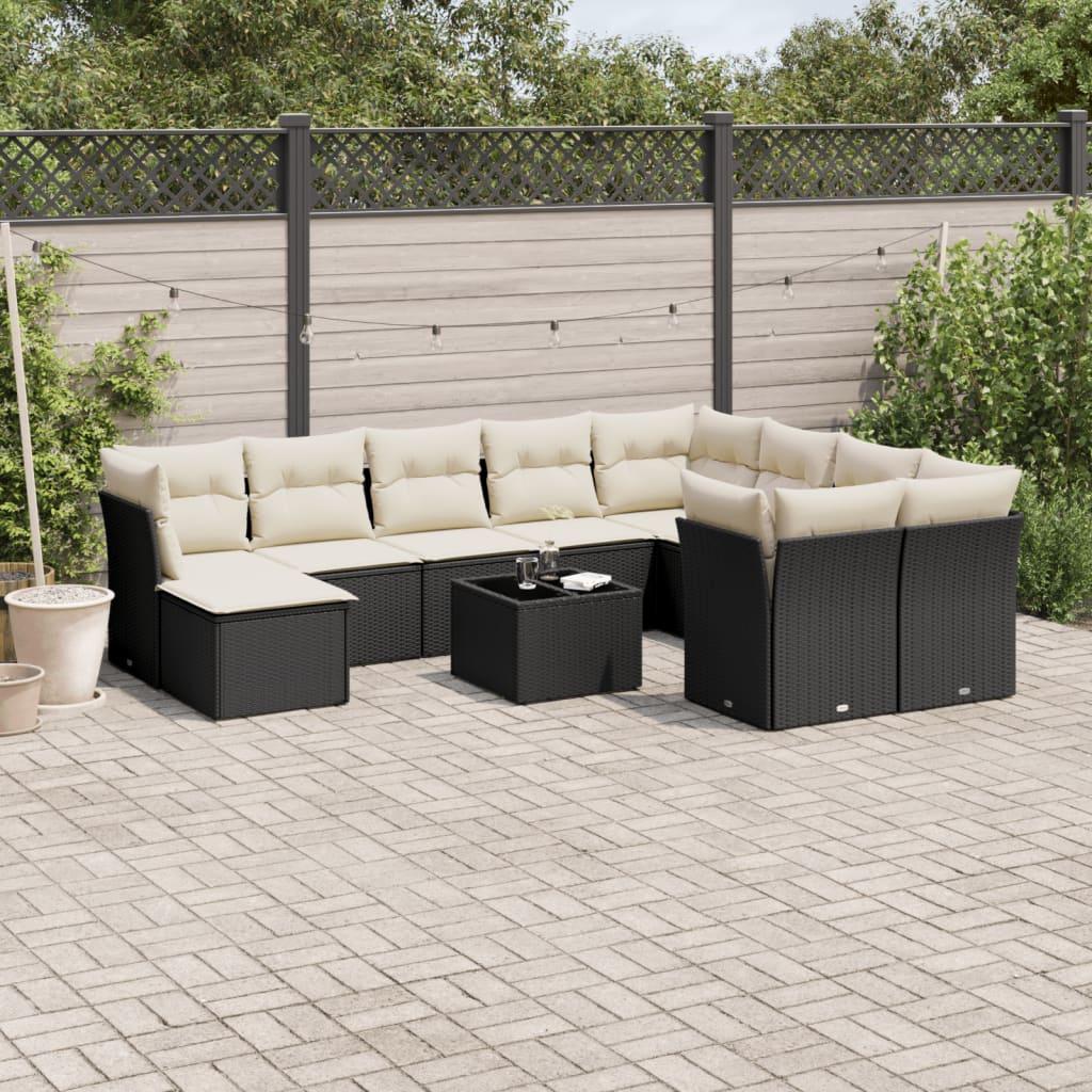 Sofasæt til haven 11 dele med hynder polyrattan sort
