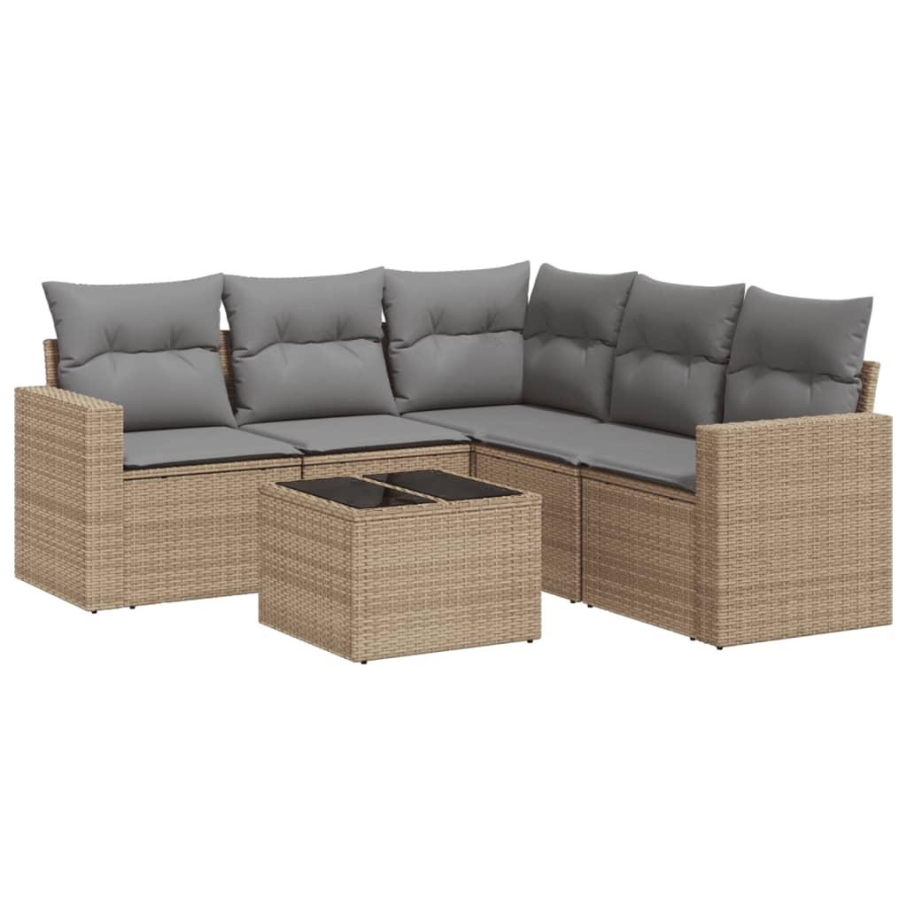 Sofasæt til haven 6 dele med hynder polyrattan beige