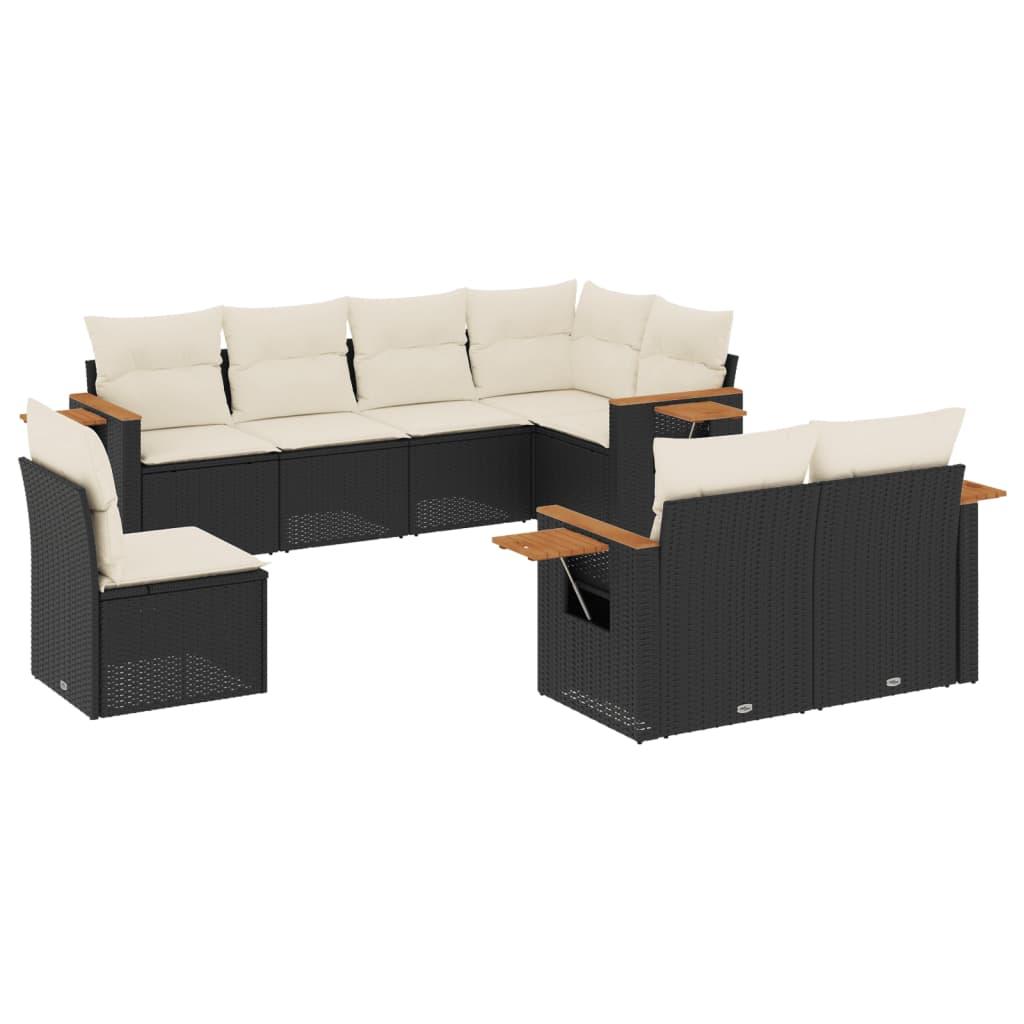 Sofasæt til haven 8 dele med hynder polyrattan sort