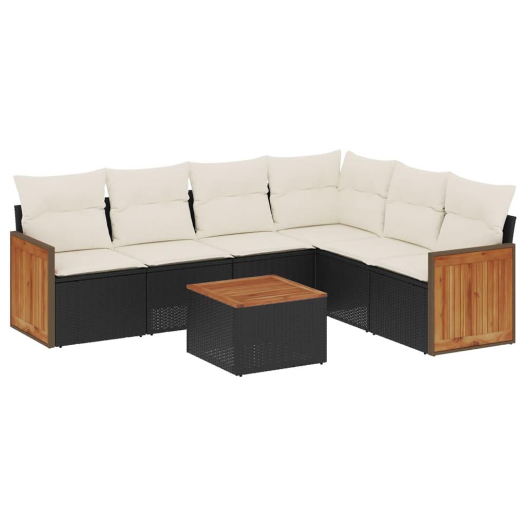 Sofasæt til haven 7 dele med hynder polyrattan sort