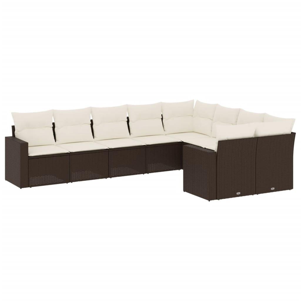 Sofasæt til haven 9 dele med hynder polyrattan brun