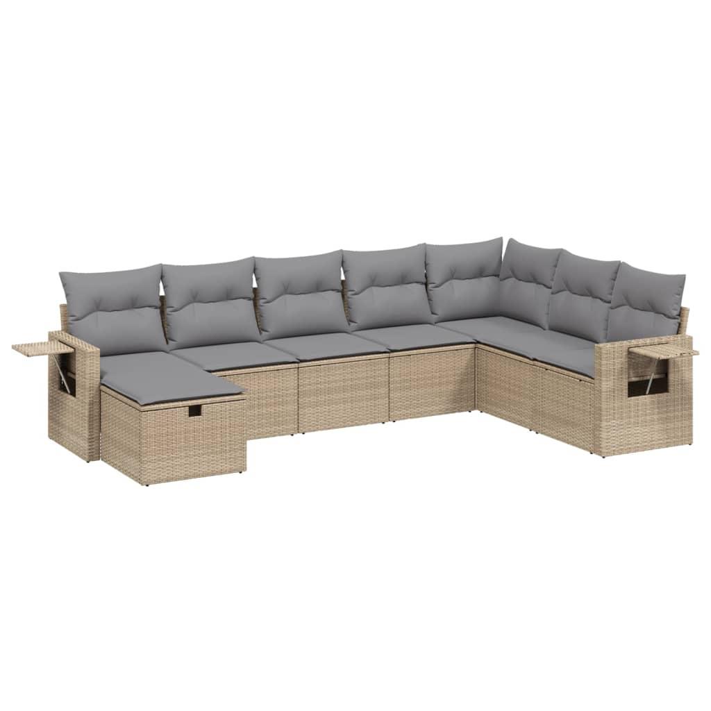 Havesofasæt 8 dele med hynder polyrattan beige