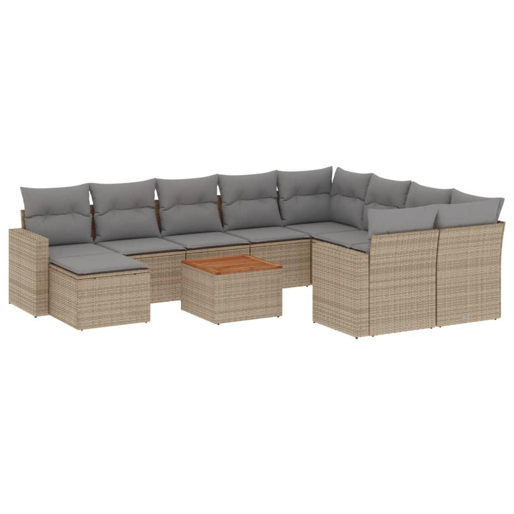 Havesofasæt 11 dele med hynder polyrattan beige