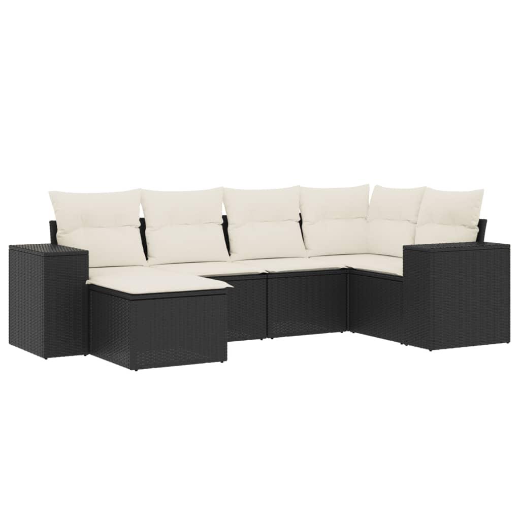 Sofasæt til haven 6 dele med hynder polyrattan sort