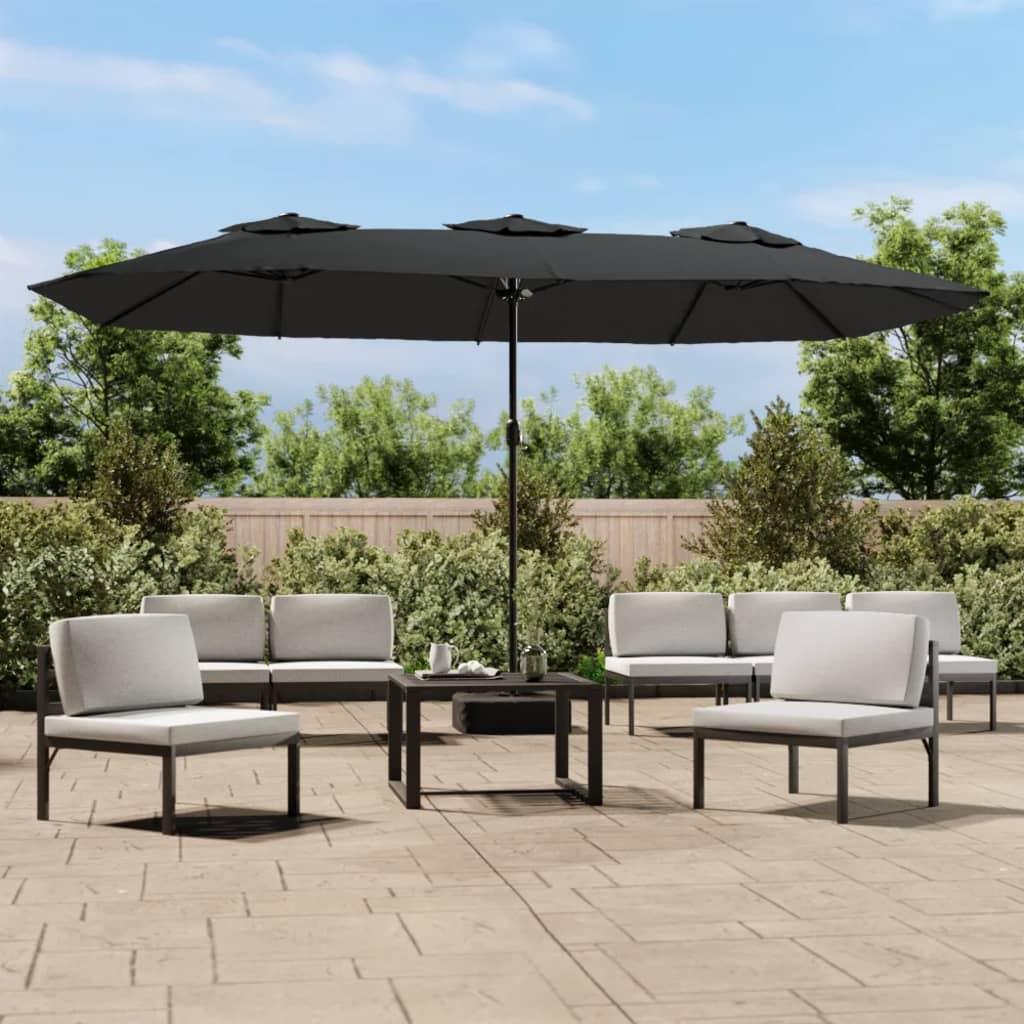 Parasol m. dobbelt parasoldug og LED-lys 449x245 cm antracitgrå