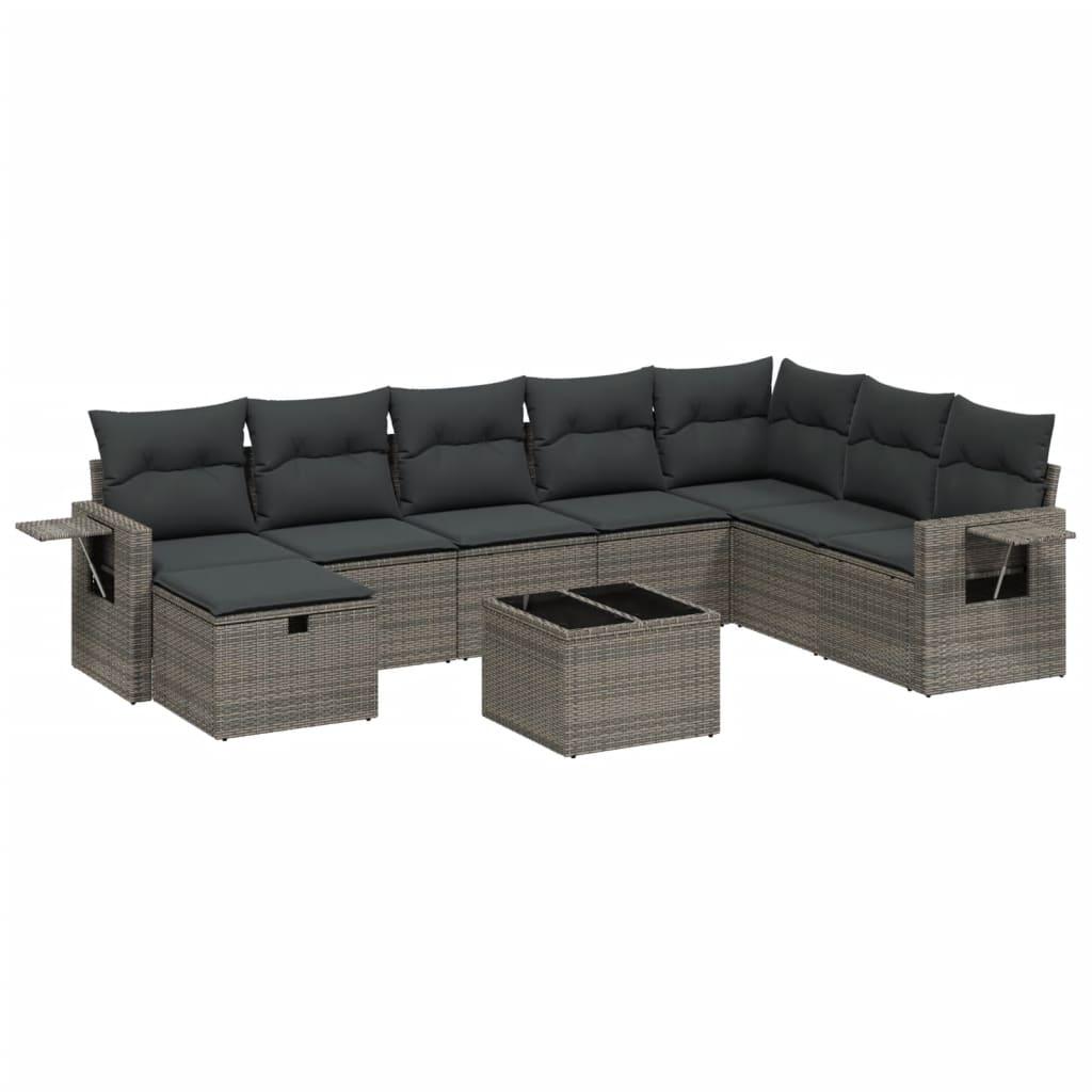 Sofasæt til haven 9 dele med hynder polyrattan grå