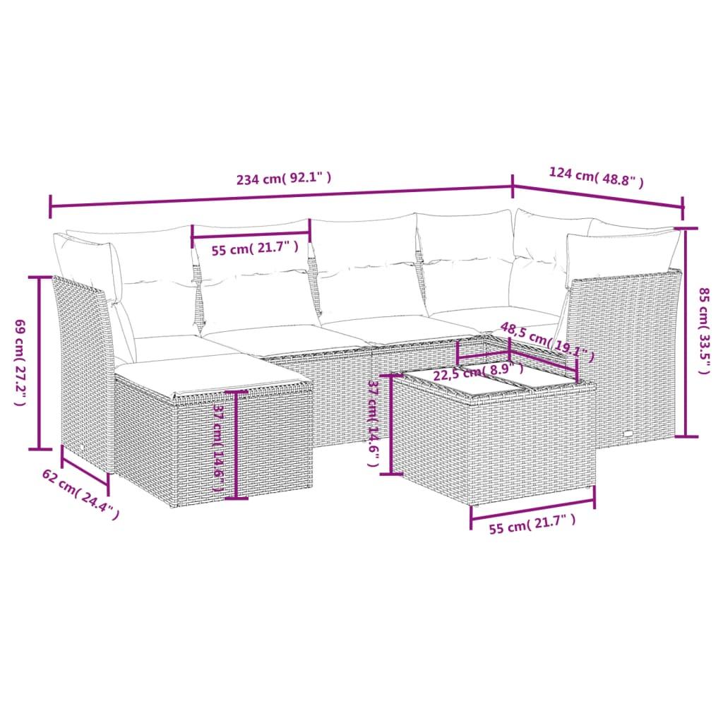 Sofasæt til haven 7 dele med hynder polyrattan beige