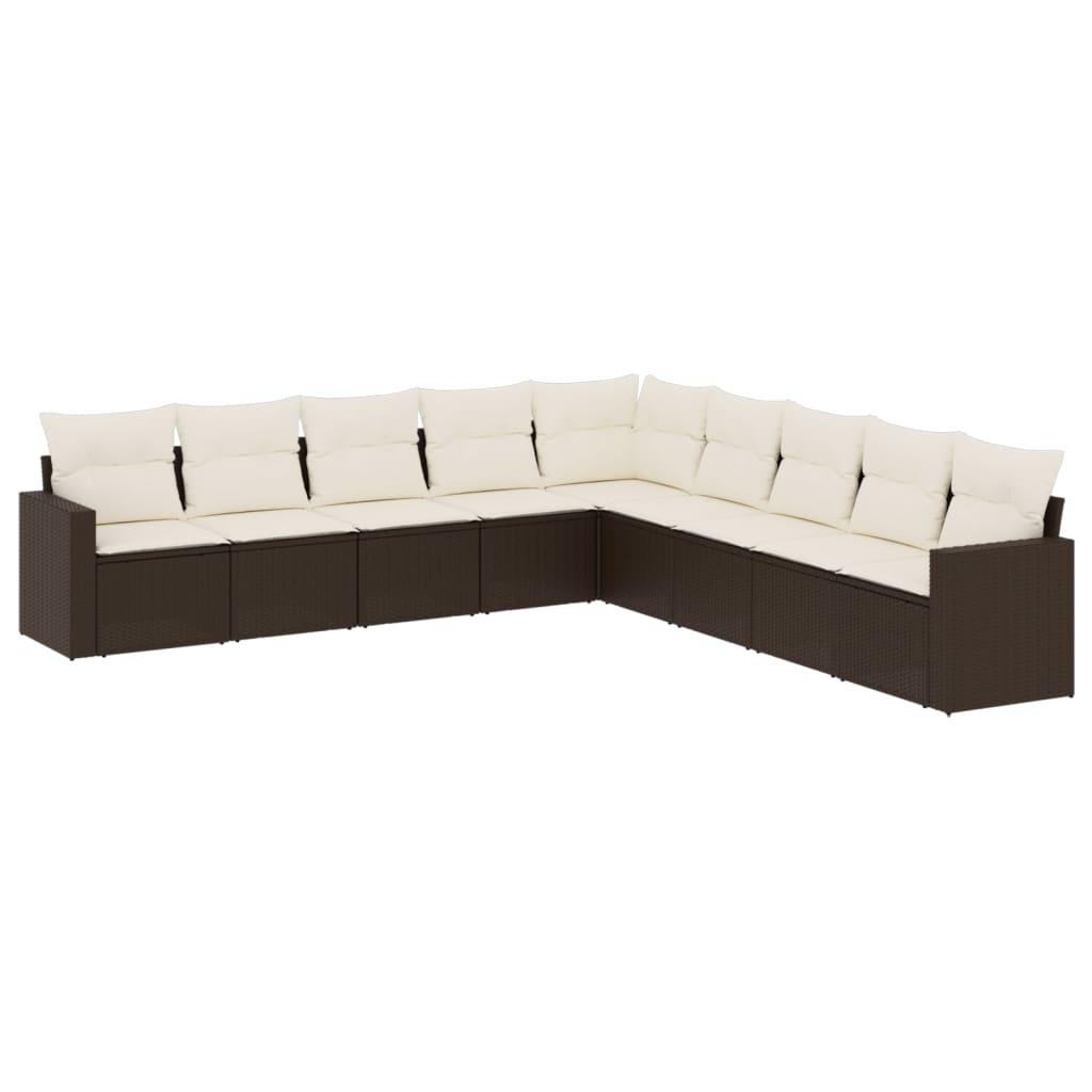 Sofasæt til haven 9 dele med hynder polyrattan brun