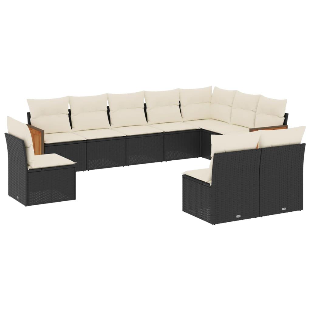 Sofasæt til haven 10 dele med hynder polyrattan sort