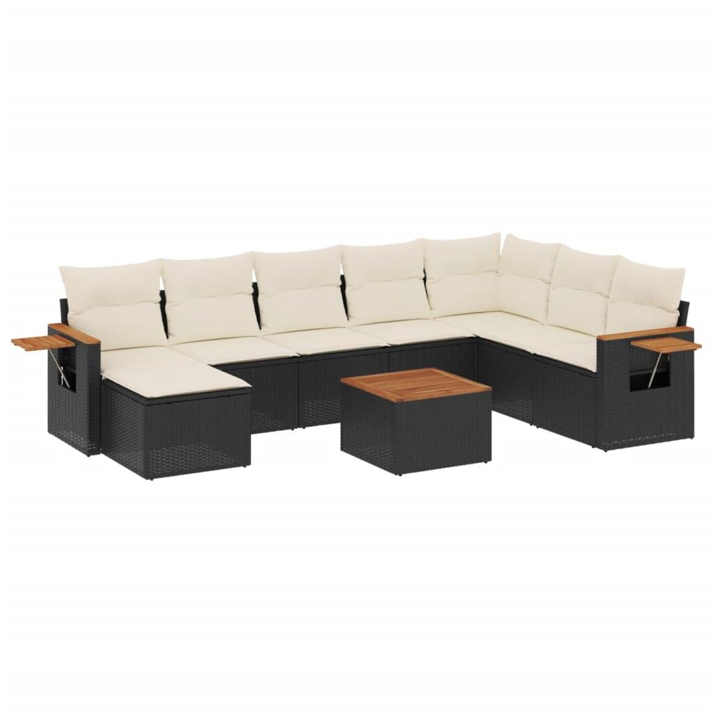 Sofasæt til haven 9 dele med hynder polyrattan sort