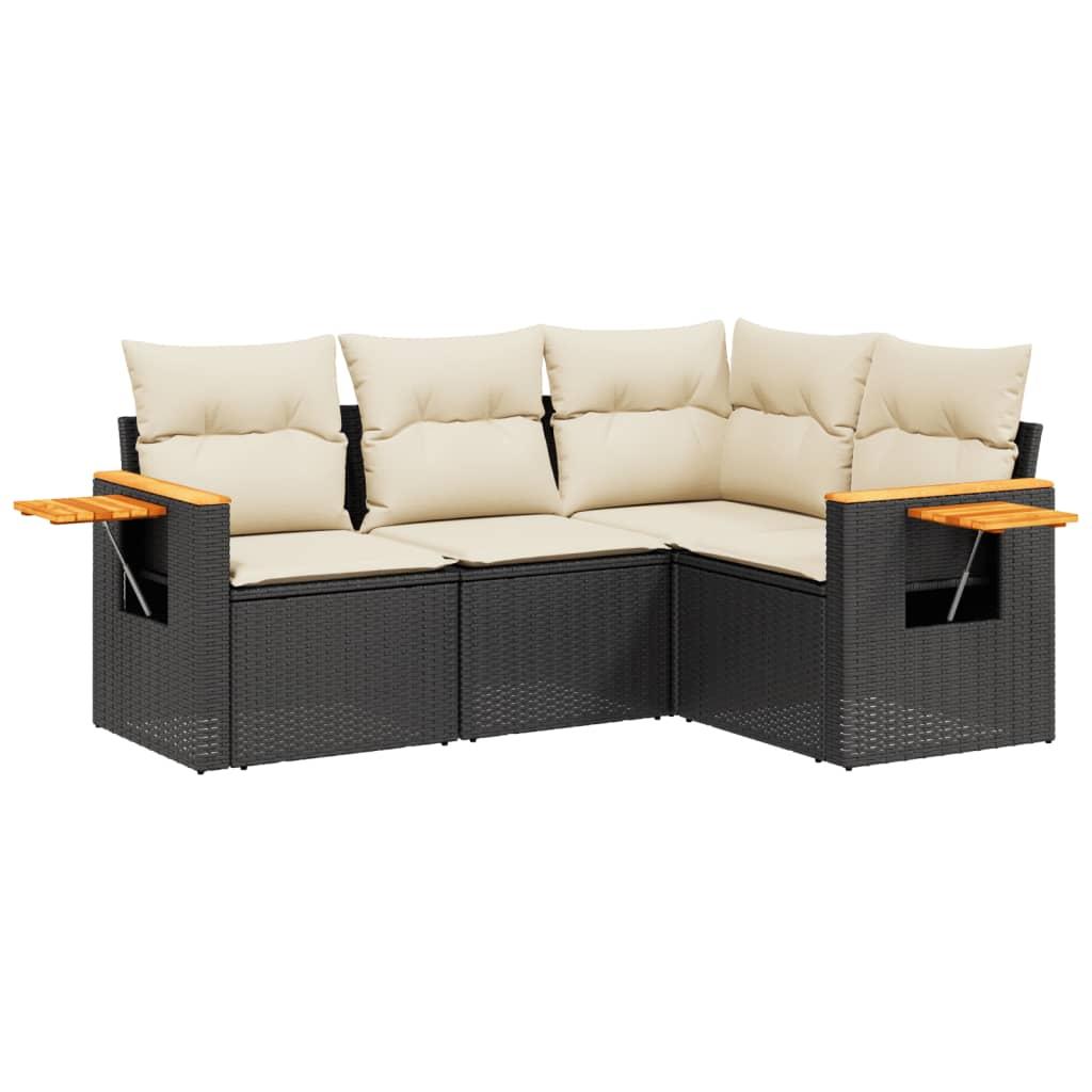 Sofasæt til haven 4 dele med hynder polyrattan sort