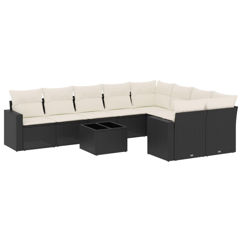 Sofasæt til haven 10 dele med hynder polyrattan sort