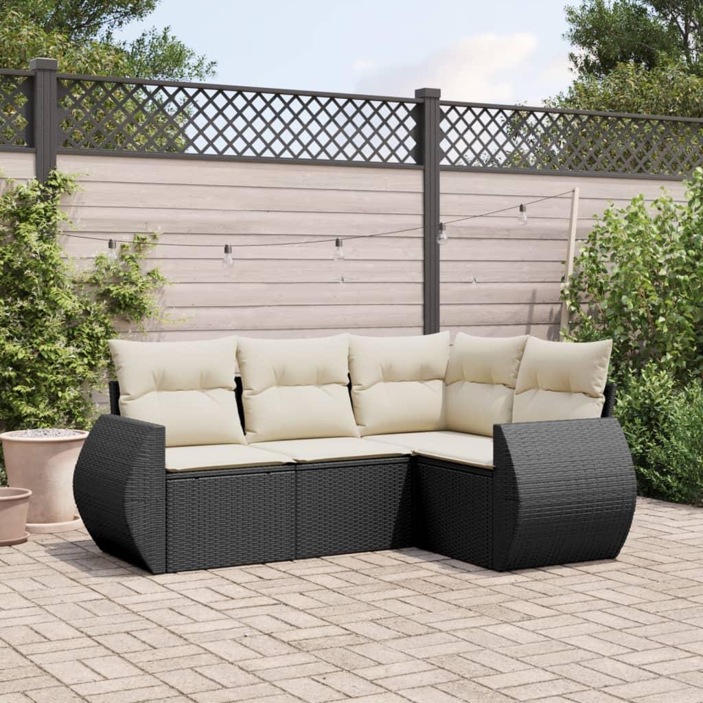 Sofasæt til haven 4 dele med hynder polyrattan sort