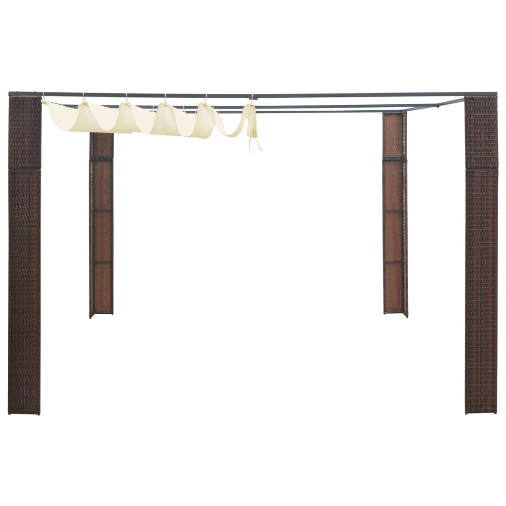 Pavillon med tag polyrattan 300x300x200 cm brun cremefarvet