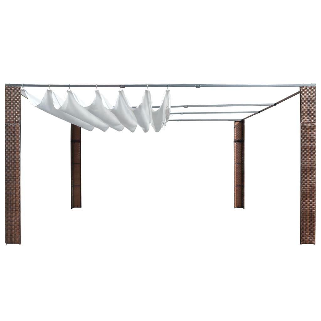 Pavillon med tag polyrattan 400x400x200 cm brun cremefarvet
