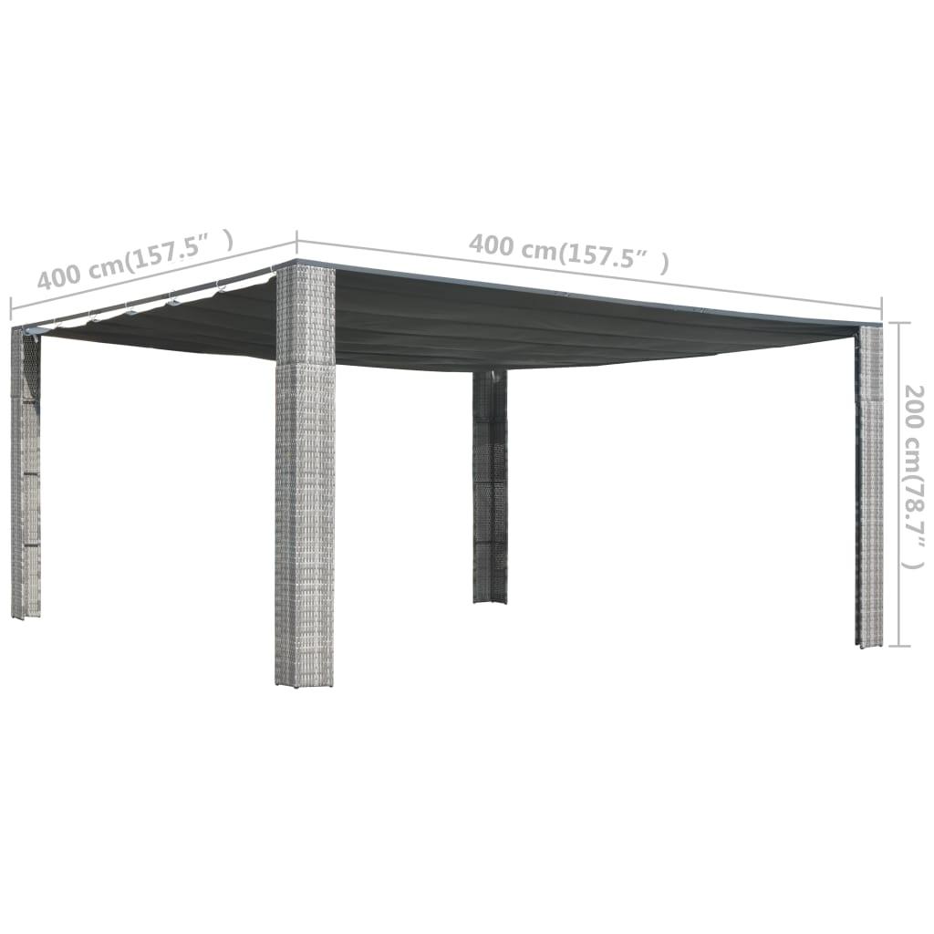 Pavillon med glidetag polyrattan 400x400x200 cm grå antracitgrå