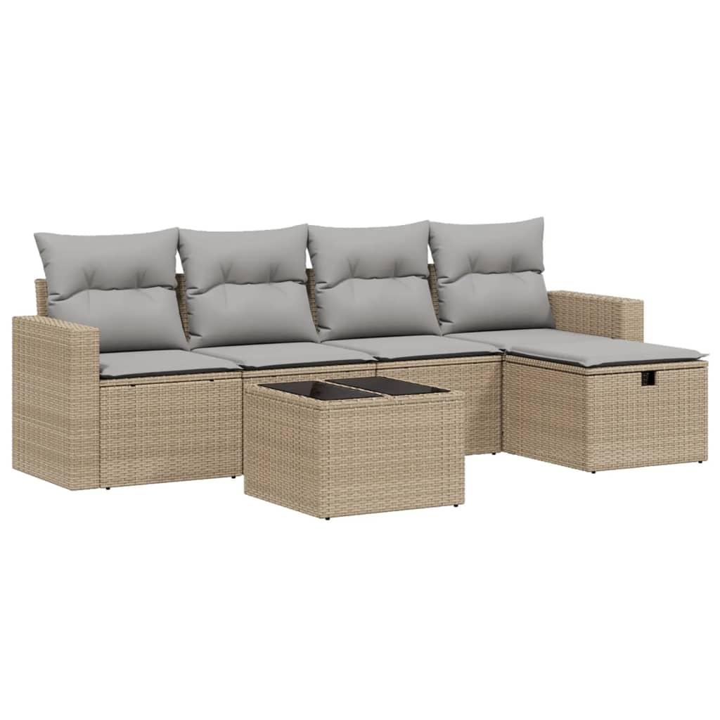 Havesofasæt 6 dele med hynder polyrattan beige