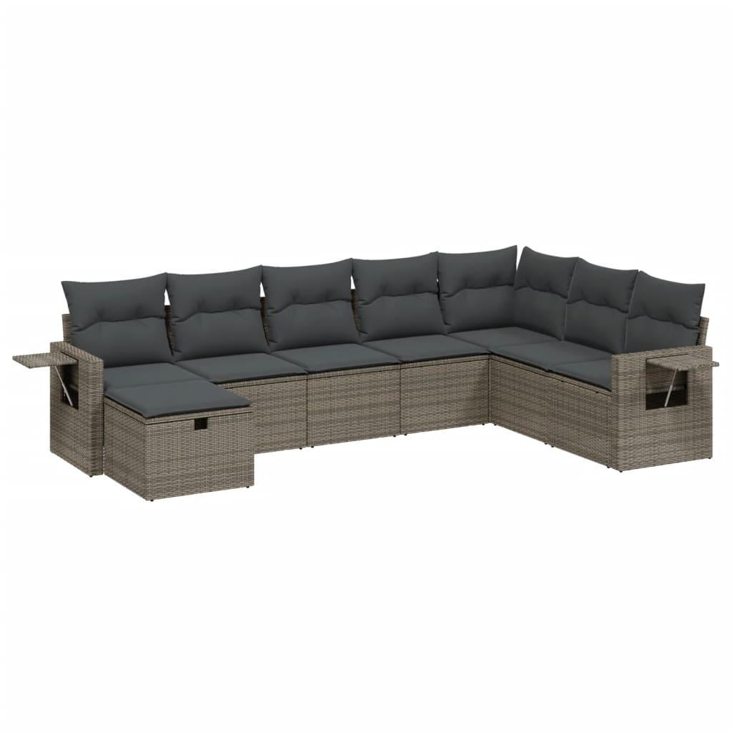 Sofasæt til haven 8 dele med hynder polyrattan grå