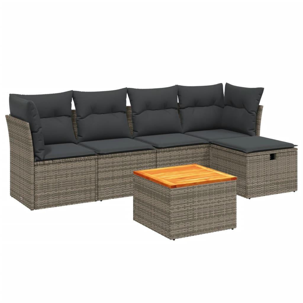 Sofasæt til haven 6 dele med hynder polyrattan grå