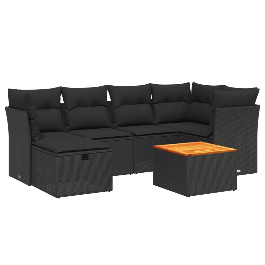 Sofasæt til haven 7 dele med hynder polyrattan sort