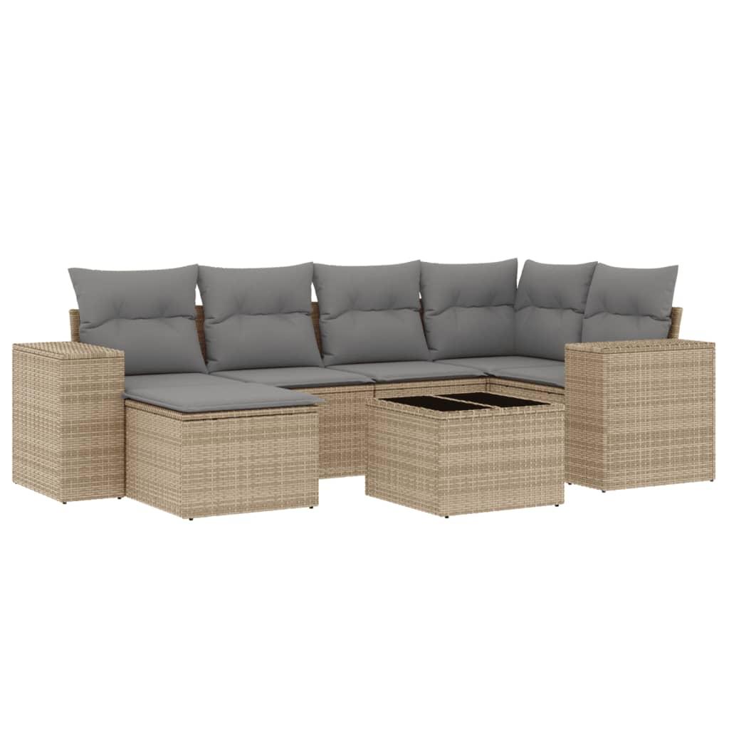 Sofasæt til haven 7 dele med hynder polyrattan beige