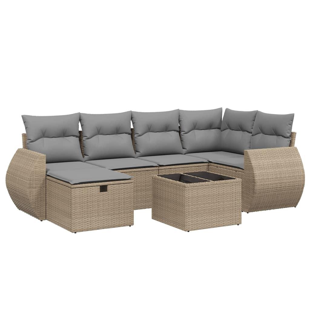 Havesofasæt 7 dele med hynder polyrattan beige