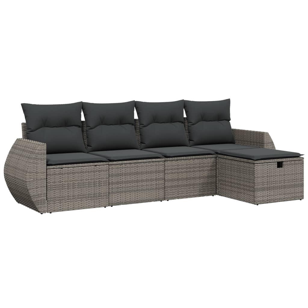 Sofasæt 5 dele med hynder polyrattan grå