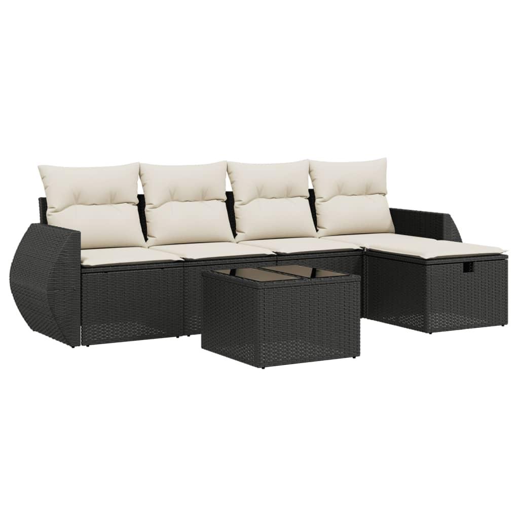 Sofasæt til haven 6 dele med hynder polyrattan sort