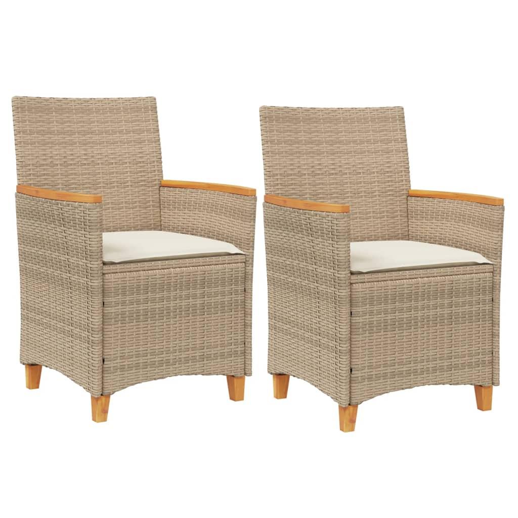 Havestole 2 stk. med hynder polyrattan og massivt træ beige