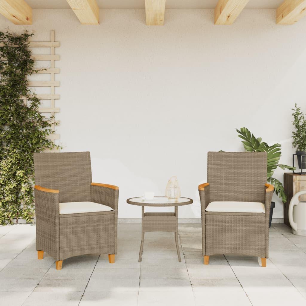 Havestole 2 stk. med hynder polyrattan og massivt træ beige