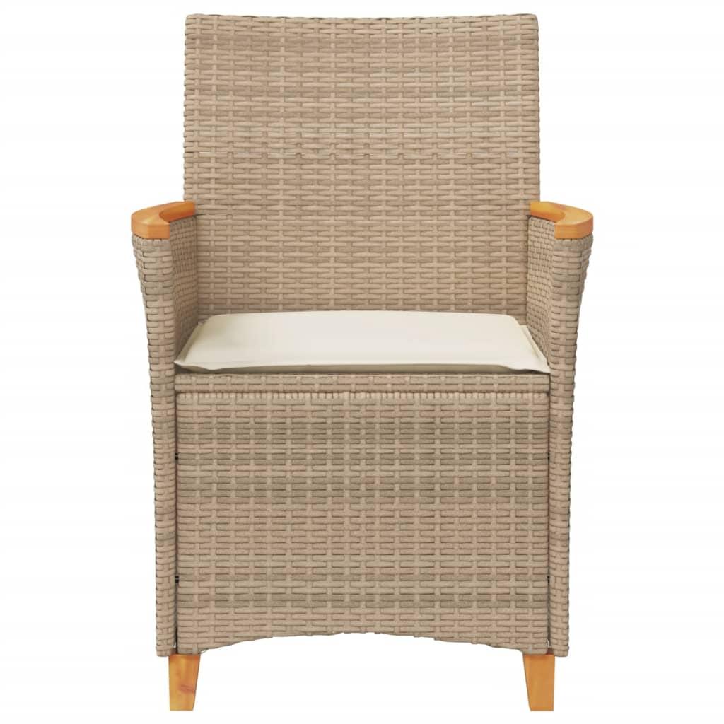 Havestole 2 stk. med hynder polyrattan og massivt træ beige