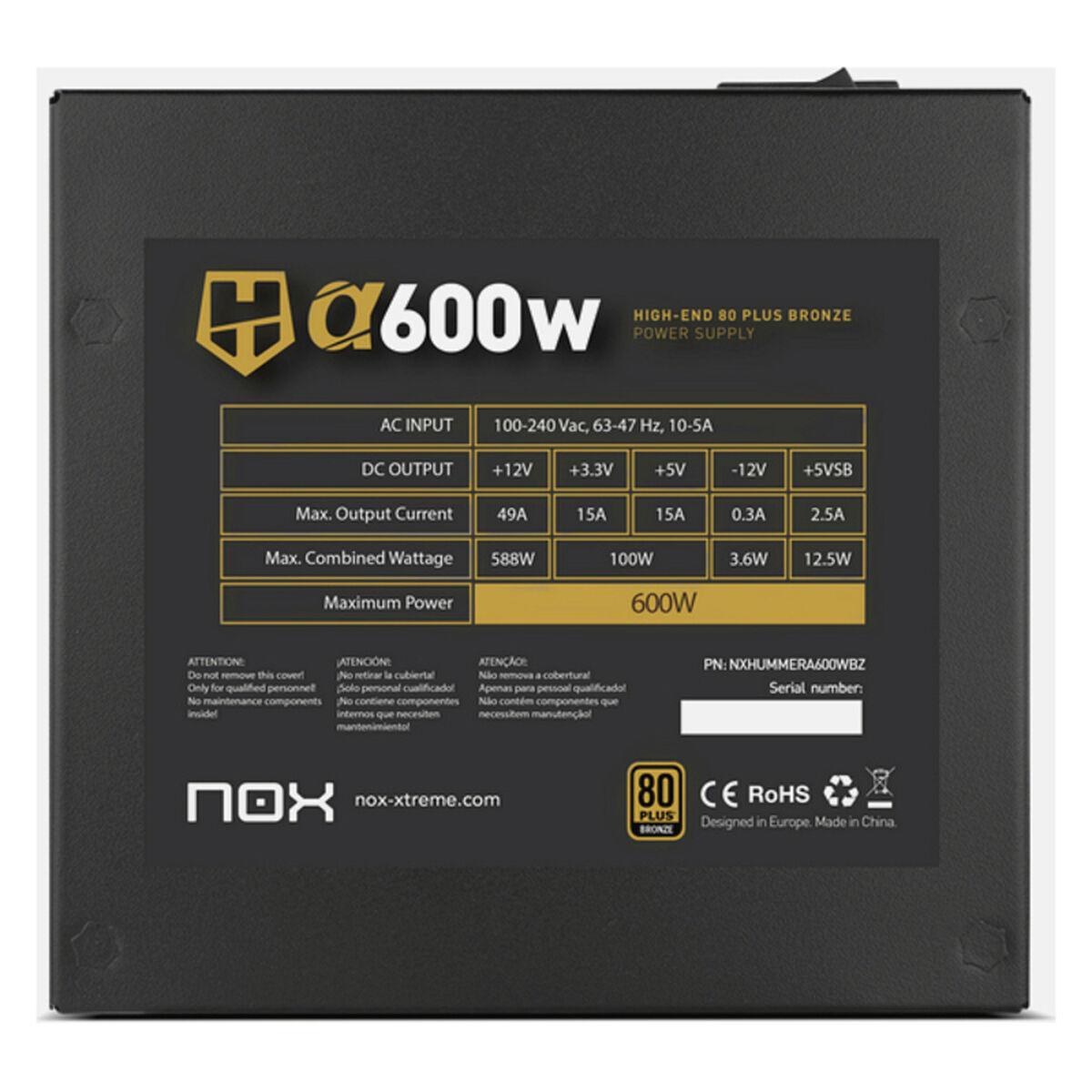 Strømforsyning Nox NXHUMMERA600WBZ ATX 600 W 80 Plus Bronze 600 W