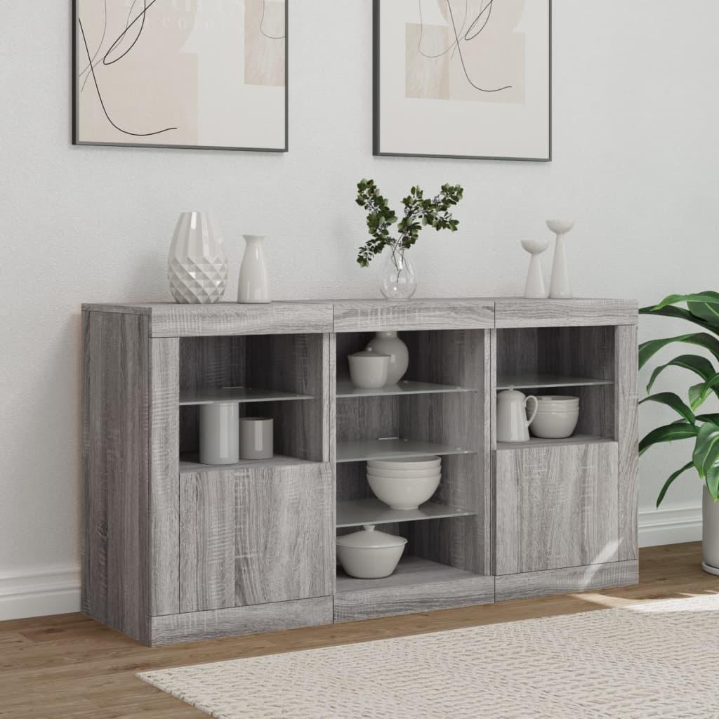 Skænk med LED-lys 123x37x67 cm grå sonoma-eg