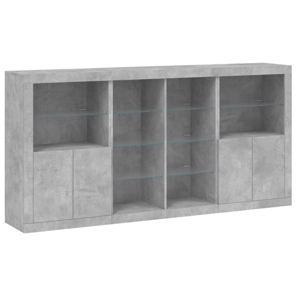 Skænk med LED-lys 202x37x100 cm betongrå