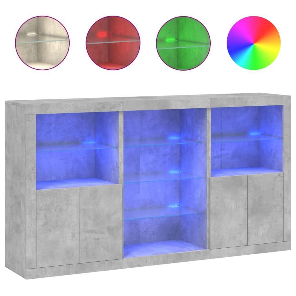 Skænk med LED-lys 181,5x37x100 cm betongrå