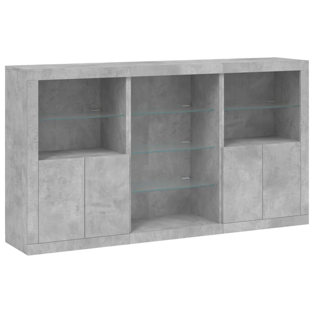 Skænk med LED-lys 181,5x37x100 cm betongrå